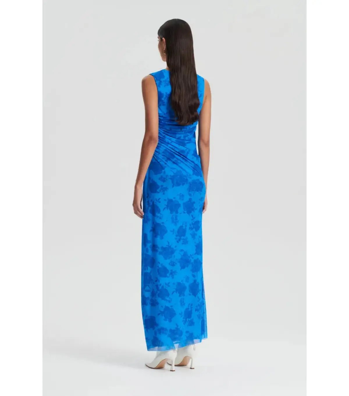 Scanlan Theodore Italian Mesh Maxi Dress Blue Lace Print Size AU 6 photo 2