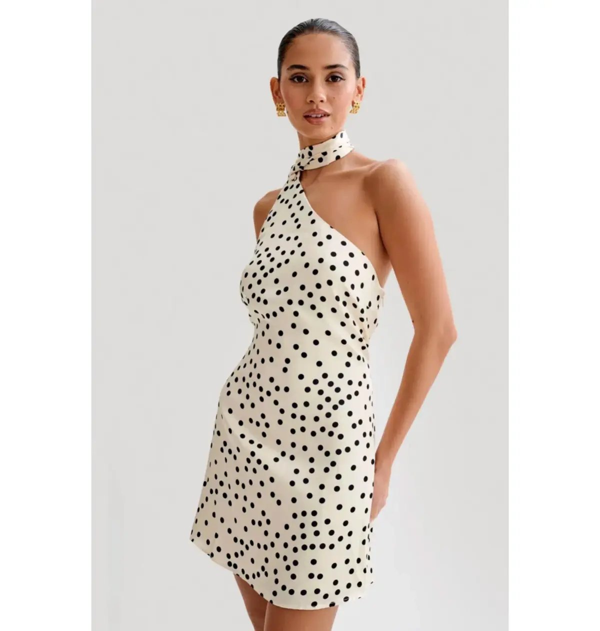 Meshki Joan Satin Asymmetrical Mini Dress Polka Dot Size AU  6 photo 4