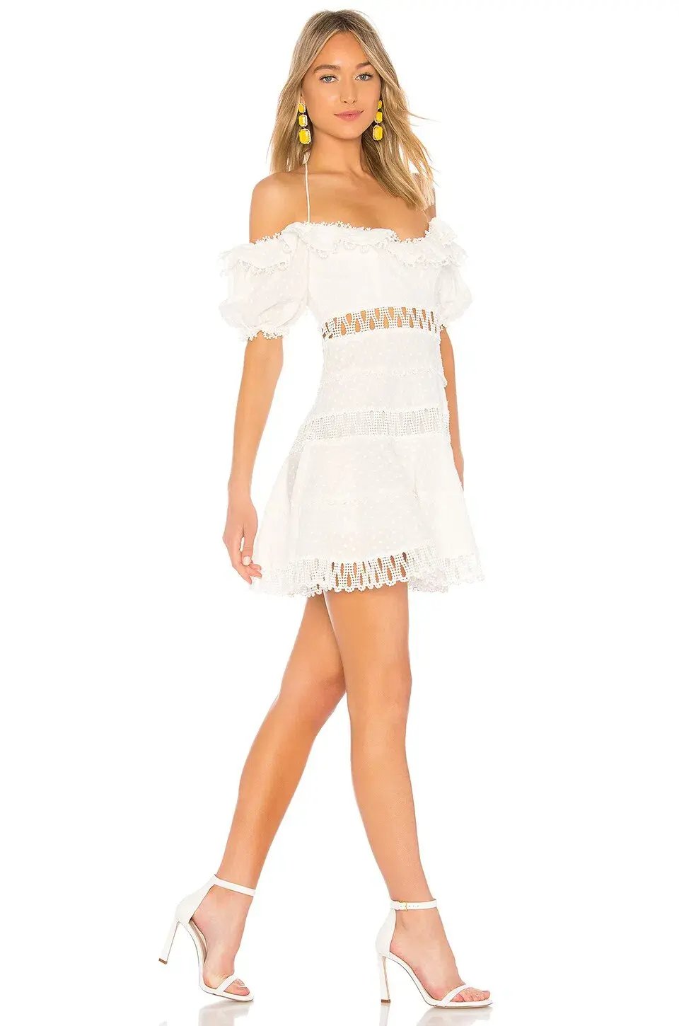 Zimmermann Melody Off Shoulder Mini Dress in Ivory Size 0 / AU 8 photo 2