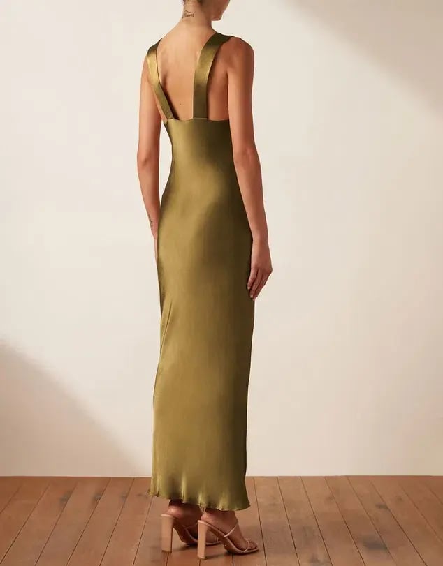 Shona Joy Giorgia Plunged Midi Dress Olive Oil Size 6 photo 3