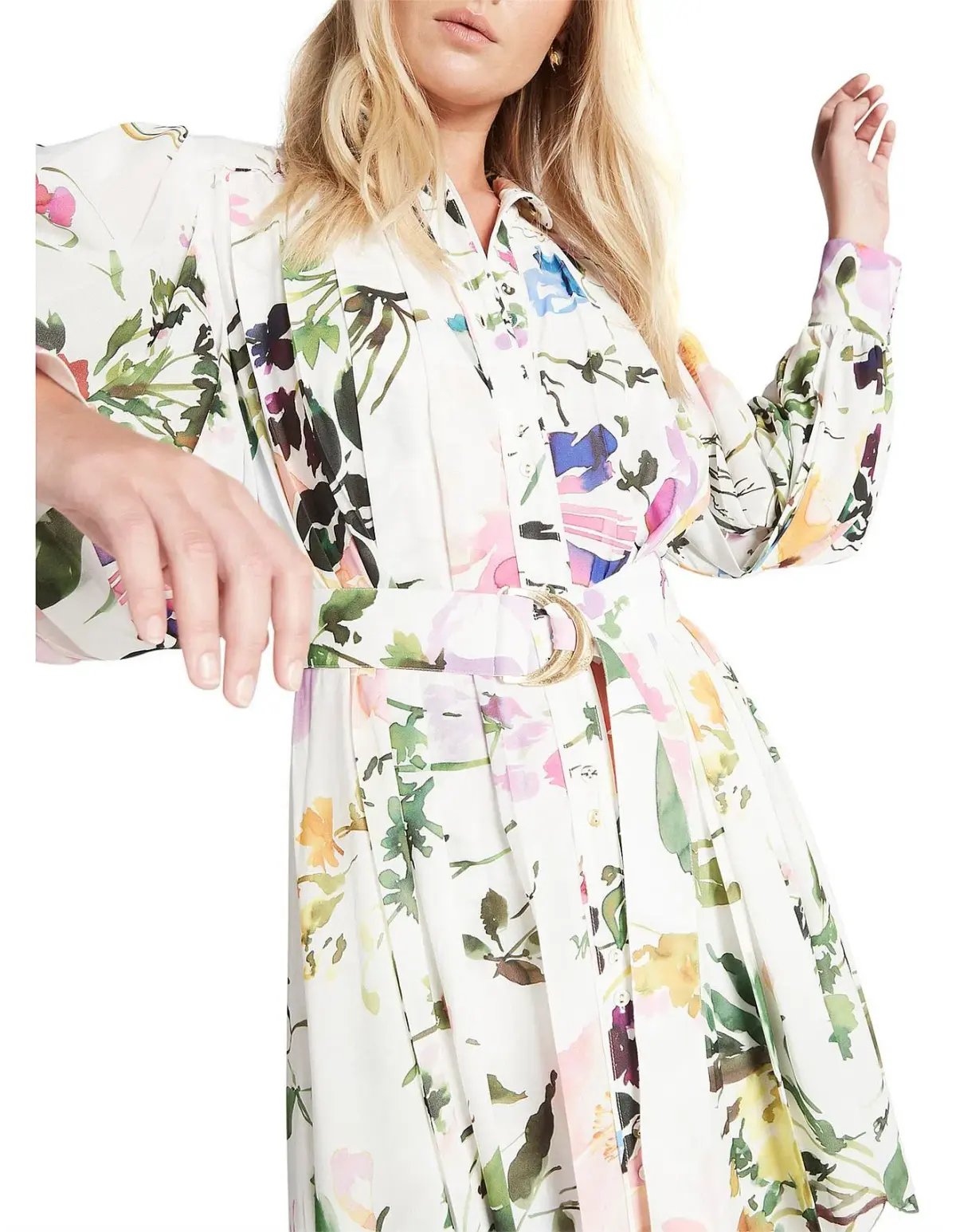 Aje Introspect Pleated Shirt Midi Dress Multi Floral Size 6 photo 4