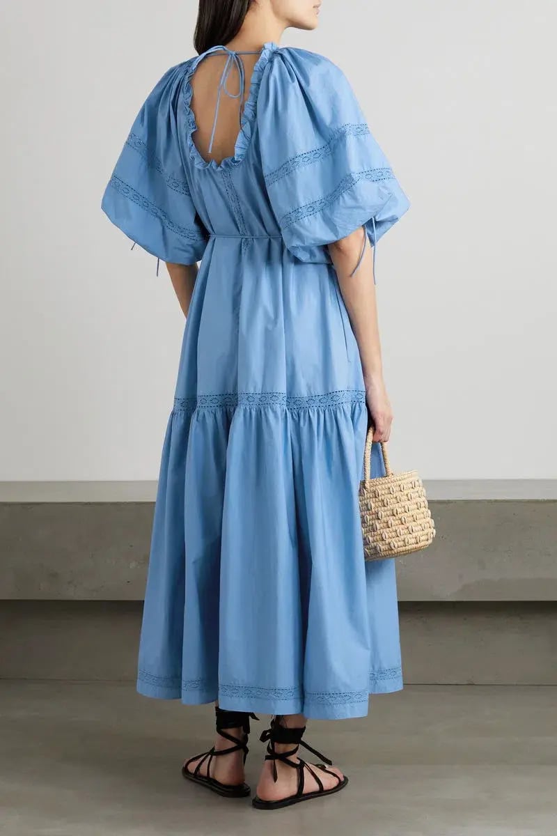 Joslin Vivienne Organic Cotton Smock Midi Dress Blue Size 8 photo 2