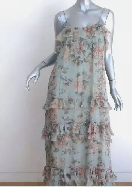 Zimmermann Dress Tempest Frolic Tiered Midi Dress Blue & Pink Size 14 photo 5