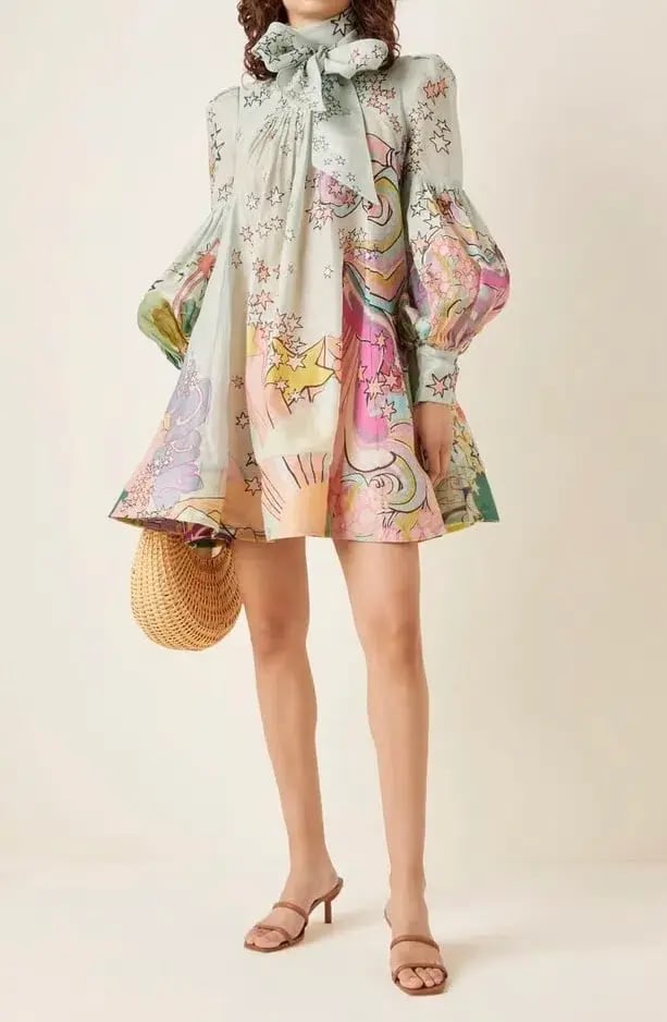 Zimmermann Concert Tie Neck Mini Dress Mint Collage Size 0 / AU 8 photo 3