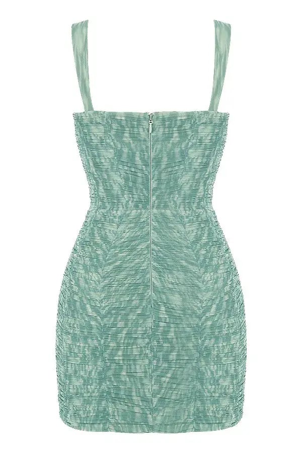 House of CB Cate Ivy Print Ruched Mesh Mini Dress Green Size M / Au 10 photo 7