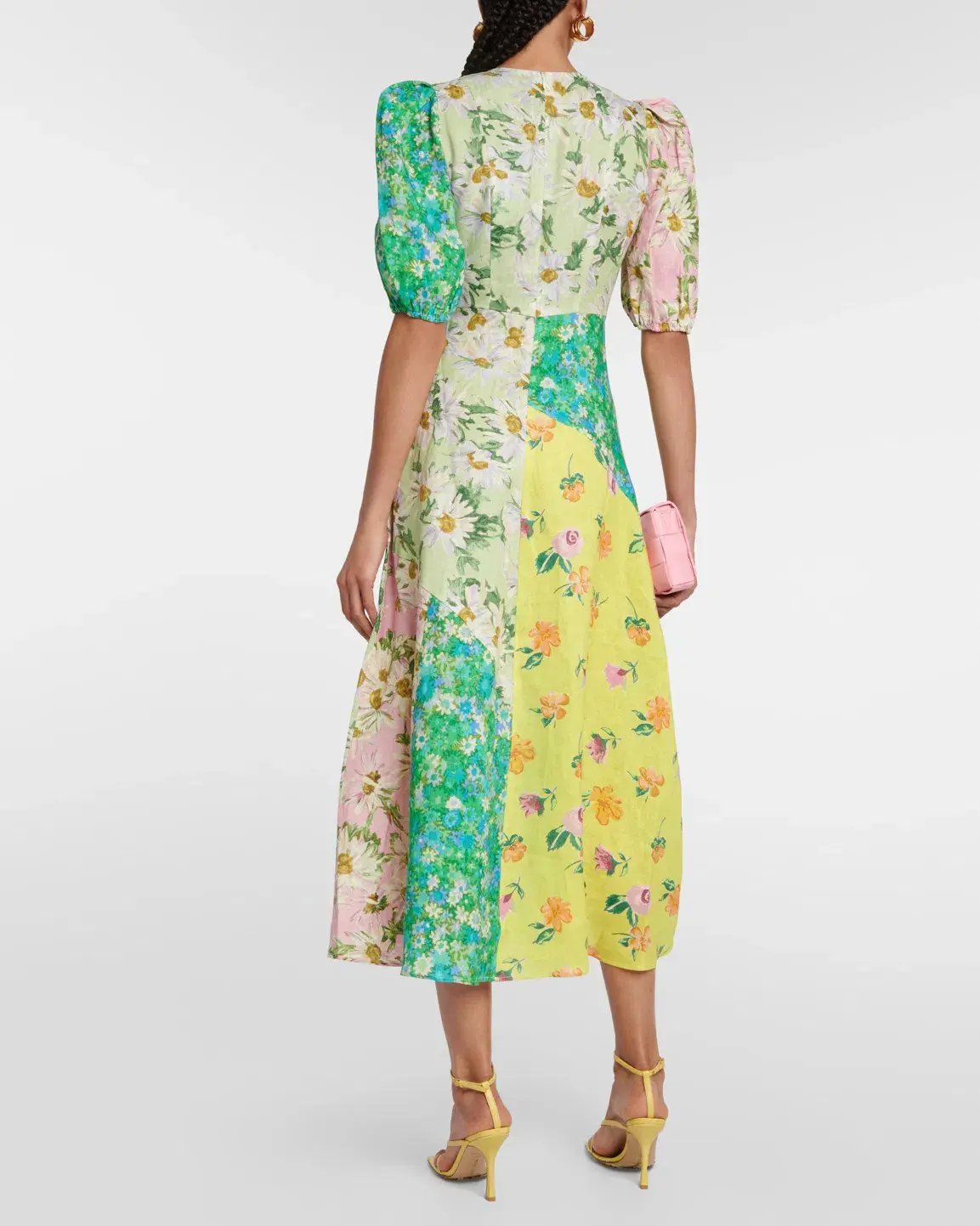 Alemais Kenzie Patchwork Linen Midi Dress Multi Floral Size 10 photo 2