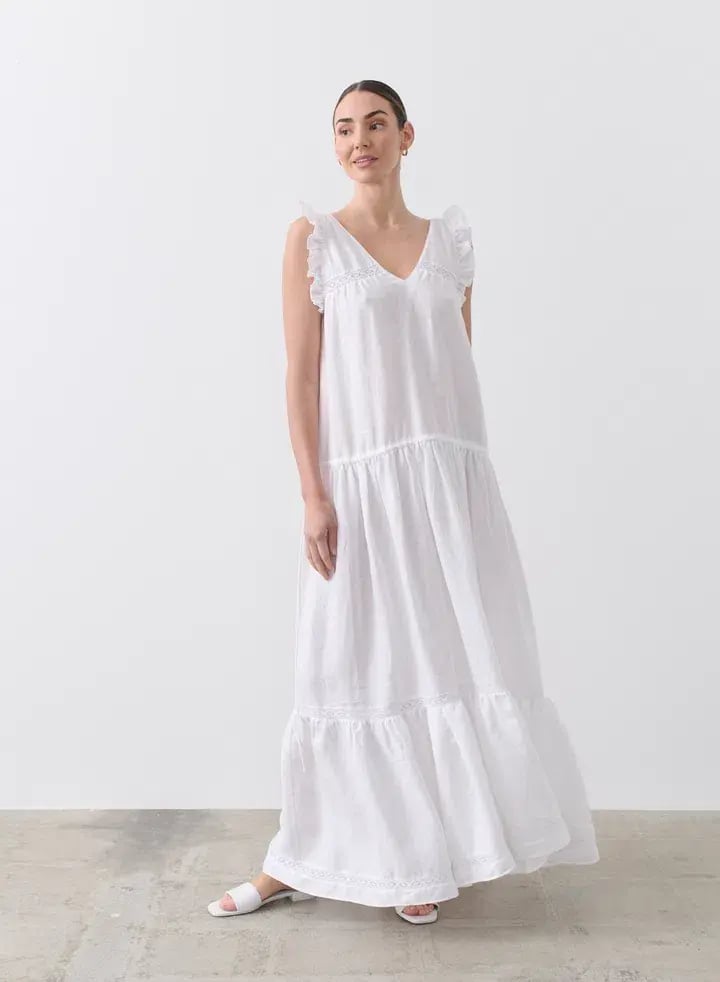 Joslin Gracie Linen Maxi Dress White Size 10 photo 3