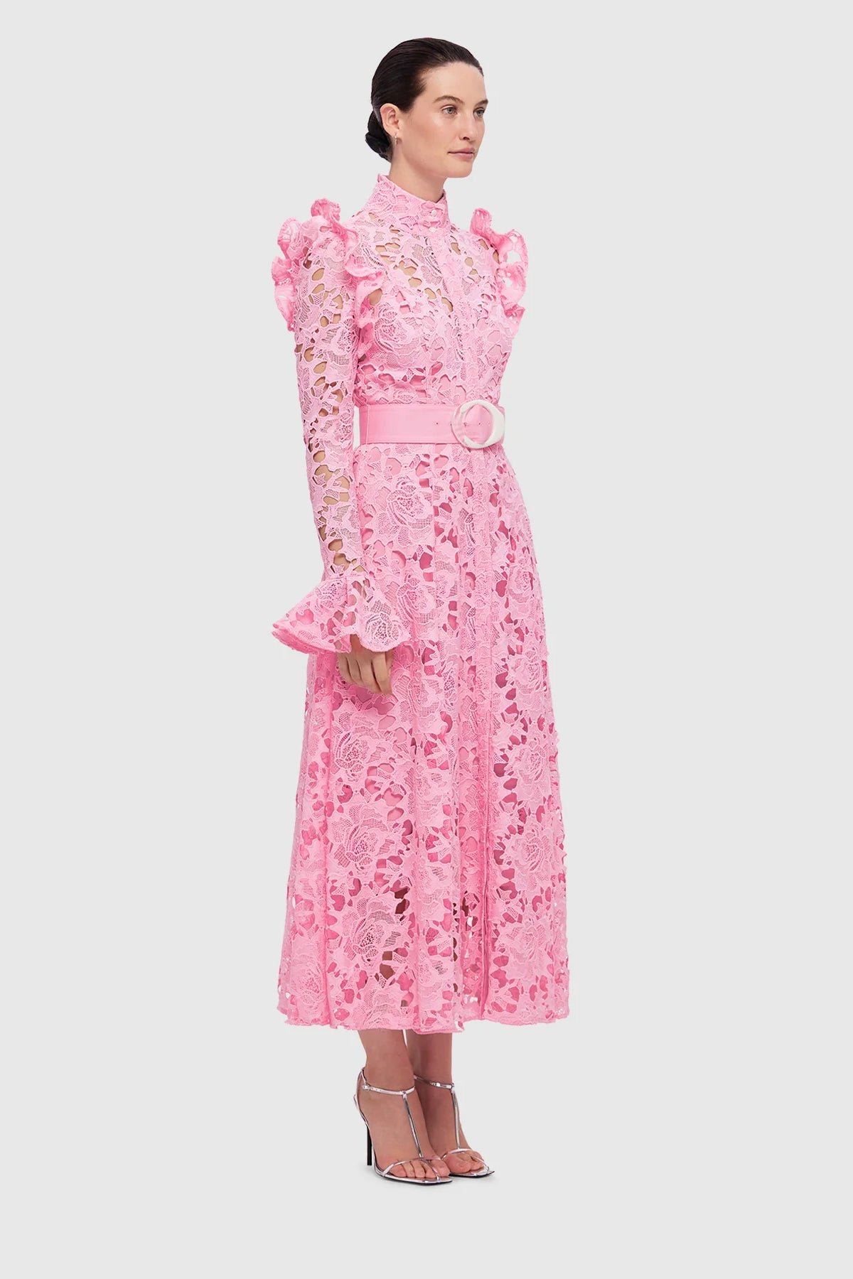 LEO LIN ALIYAH LACE BUTTERFLY SLEEVE MIDI DRESS - CANDY PINK photo 2