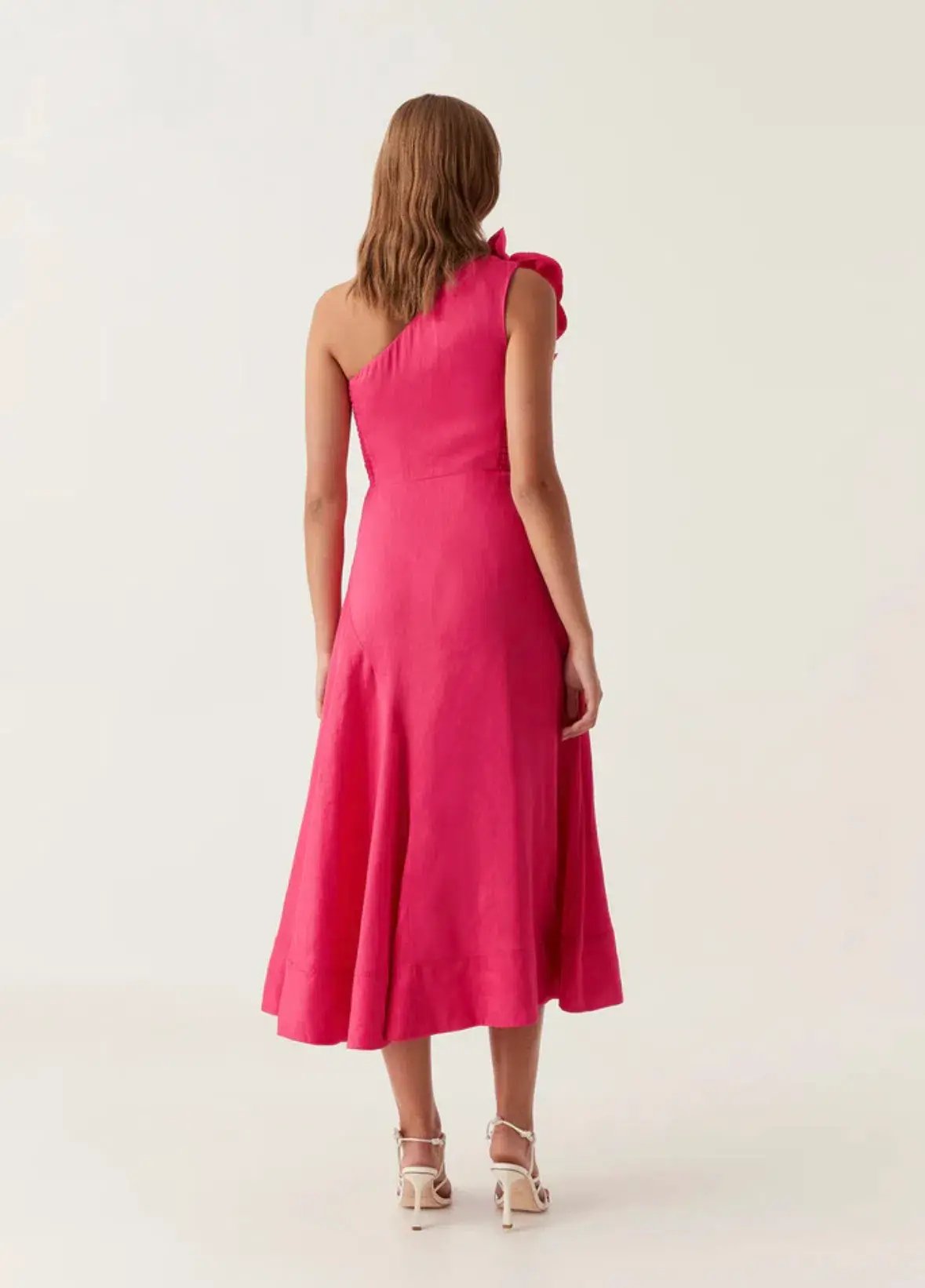 Aje Adelia Ruffle Midi Dress Bougainvillea Red Size 10 photo 3