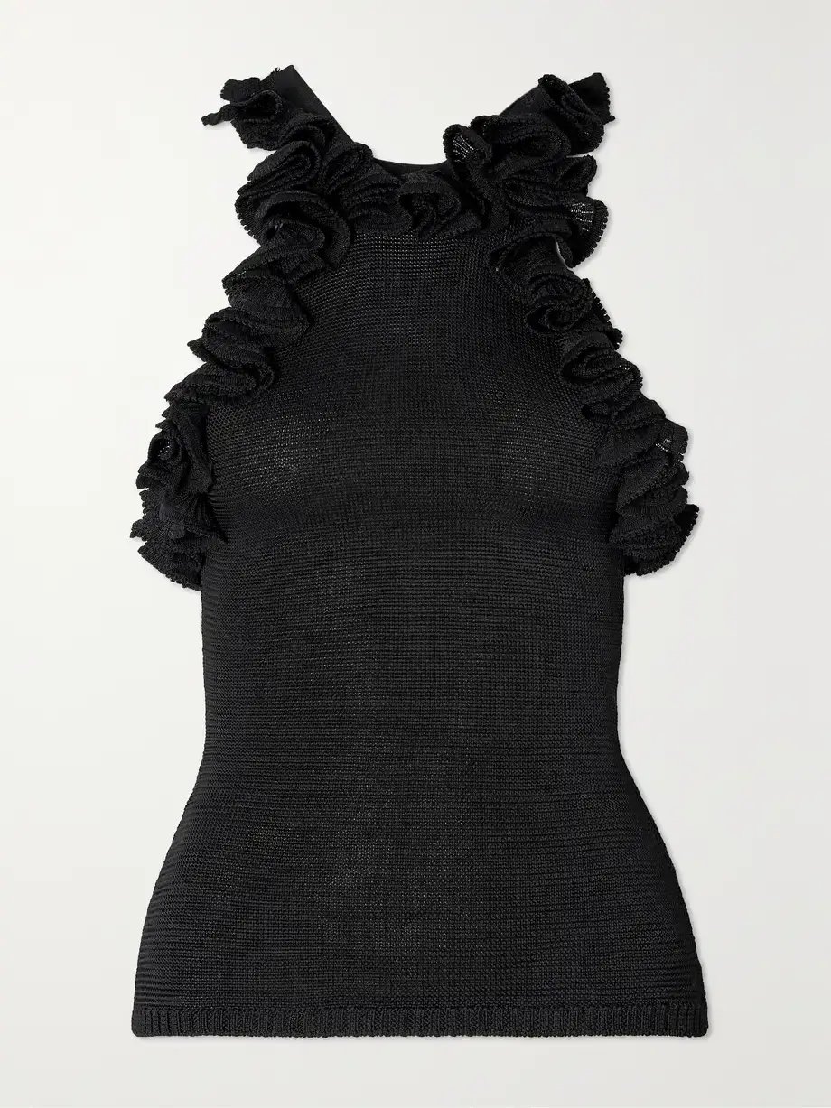 Zimmermann Matchmaker Ruffled Tank Top Knit Black Size 0 / AU 8 photo 2