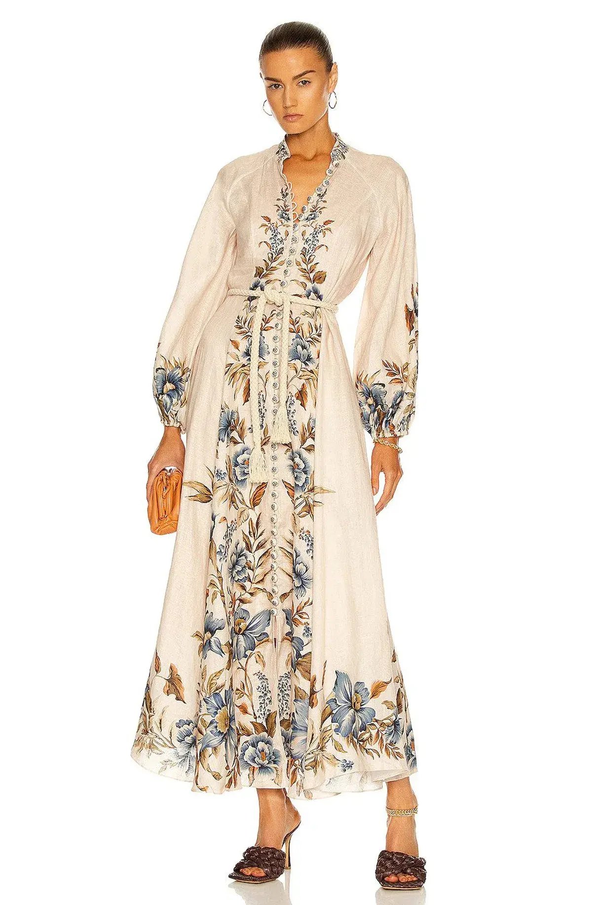Zimmermann Aliane Billow Long Dress Khaki Floral Size 1 / AU 10 photo 4