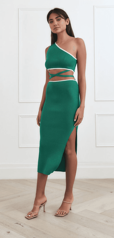 San Sloane Ariana Rib Midi Dress Green-White photo 2