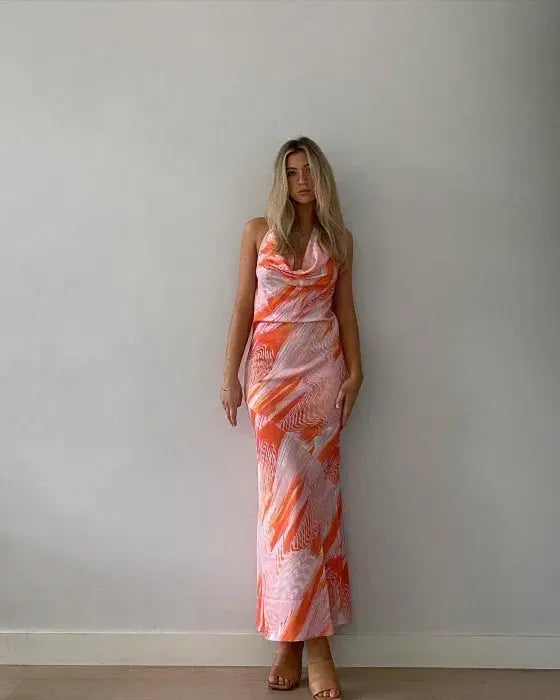 Karen Millen Optical Print Midi Halter Dress Orange Size XS / AU 6 photo 5