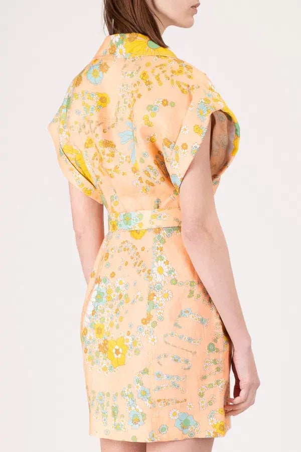 Zimmermann Lola Roll Cuff Mini Dress Peach Floral Size 1 / Au 10 photo 3