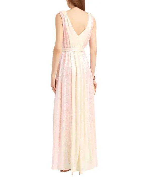 Badgley Mischka Two Tone V-Neck Sequin Long Gown Pink and Lemon Size AU 8 photo 3