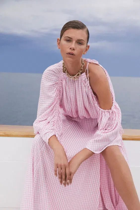 Scanlan Theodore Gingham Drawcord Top Pale Pink One Size photo 2