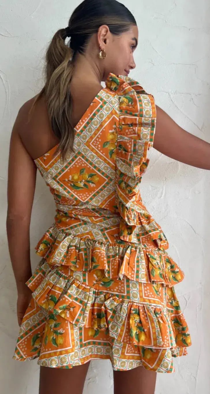 By Nicola Adrift Frill Mini Dress in Orange Mosaic Print Size 10 photo 3