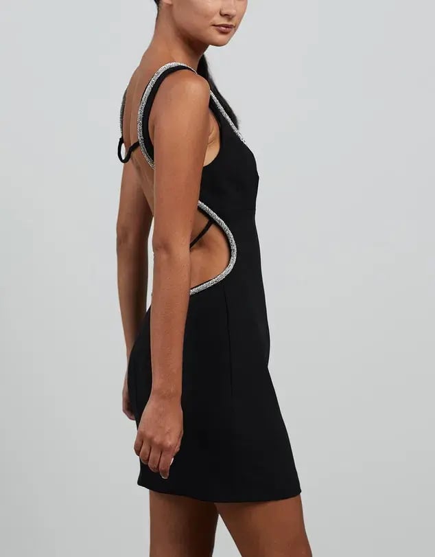 Nicola Finetti Short Rhinestone Dress Black Size 6 photo 3