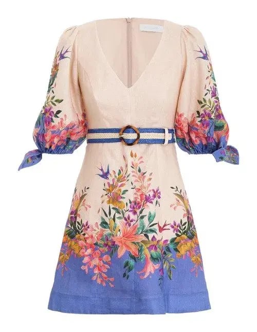 Zimmermann Tropicana Tie Sleeve Mini Dress Blue Floral Size 1/Au 10 photo 3
