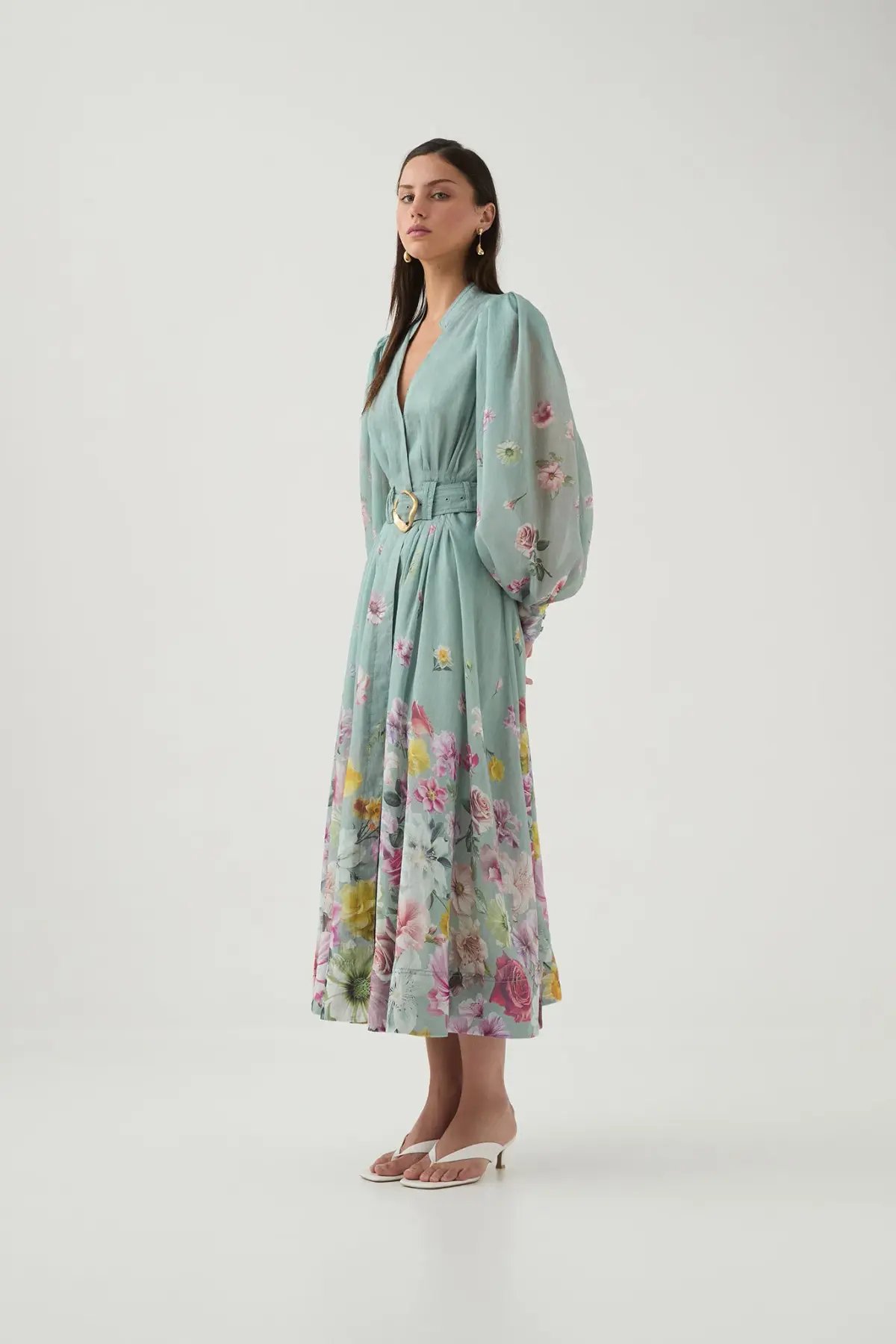 Aje Fleur Shirt Dress Mist Collage Floral Size 12 photo 2
