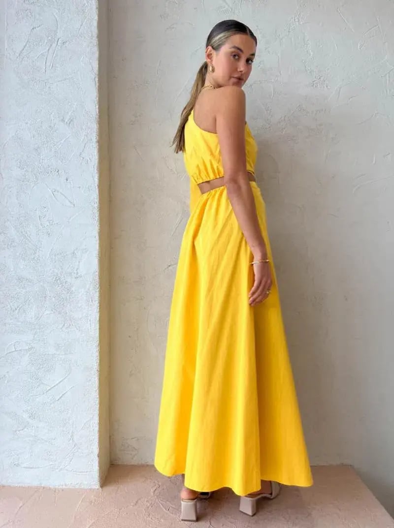Camilla & Marc Wally One Shoulder Cut Out Maxi Dress in Yellow Size 10 photo 7