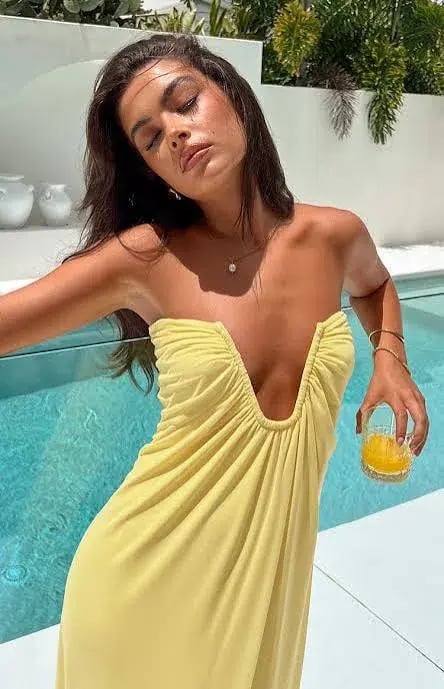Beginning Boutique Braelyn Yellow Strapless Maxi Dress photo 2