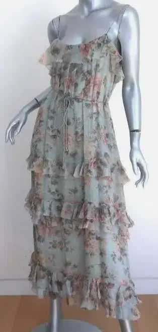 Zimmermann Dress Tempest Frolic Tiered Midi Dress Blue & Pink Size 14 photo 3