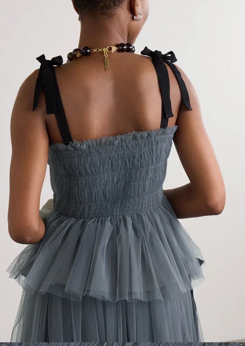 Molly Goddard Lydia Shirred Tulle Top Grey Size 8 photo 3