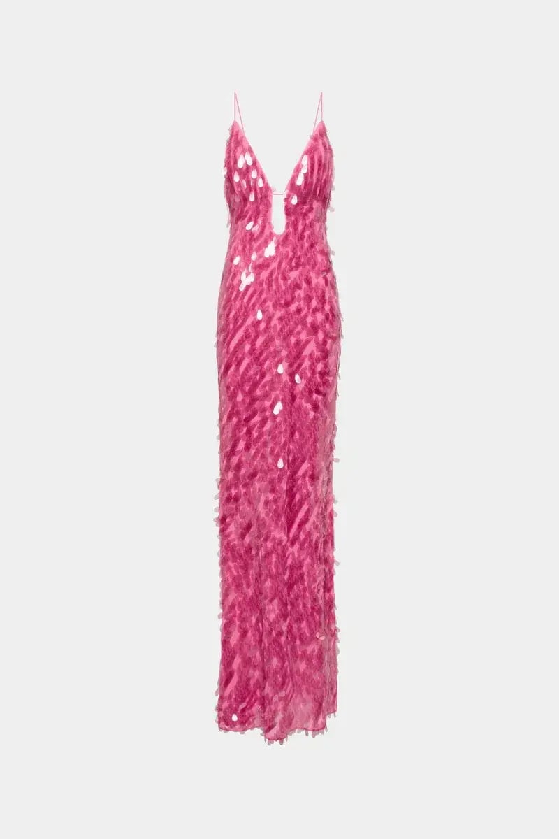 MISHA Sapphire Sequin Maxi Dress Fuchscia Size 8 photo 2