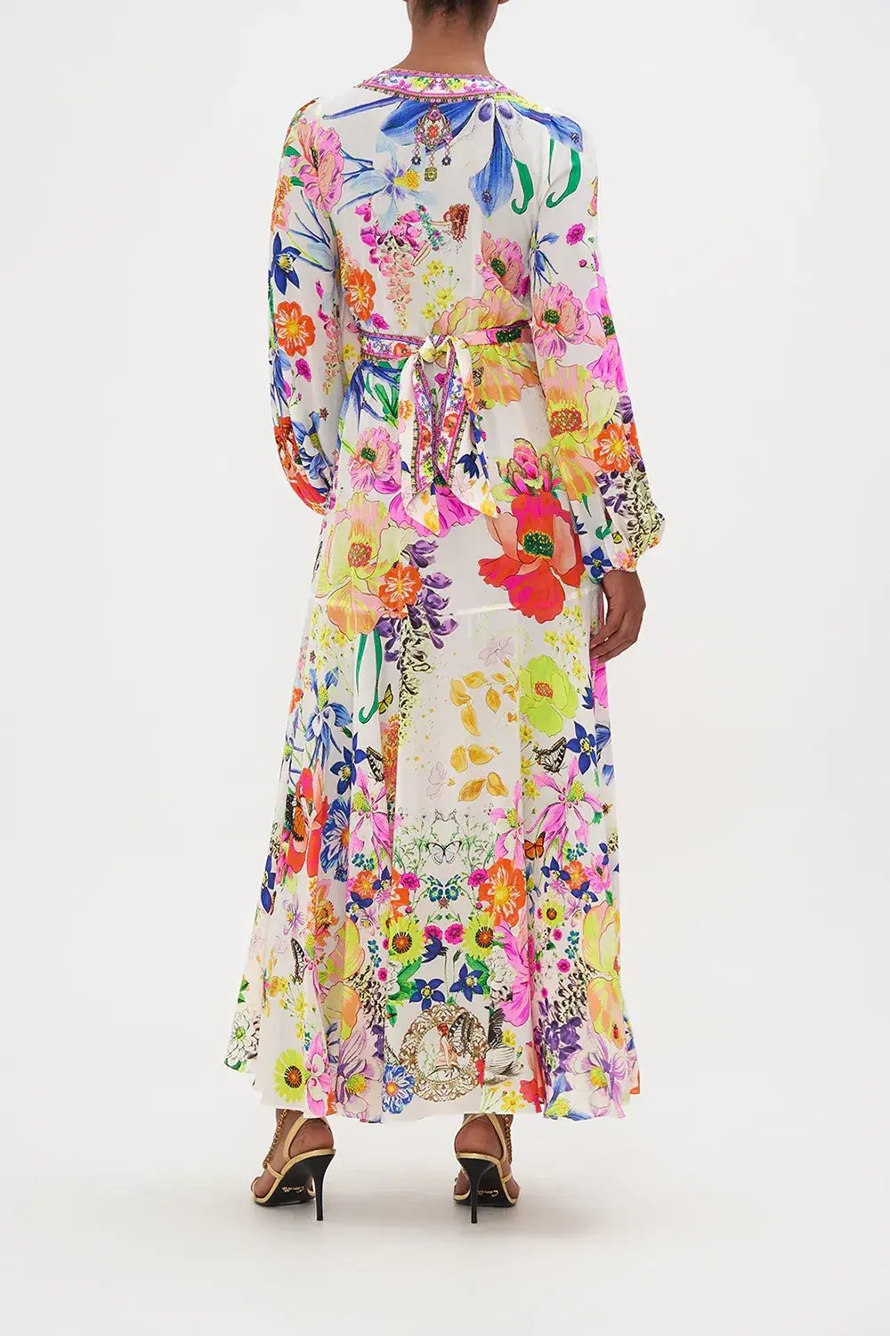 Camilla Wrap Tie Dress With Blouson Sleeve Fairy Gang Floral Size L/ Au 14 photo 5