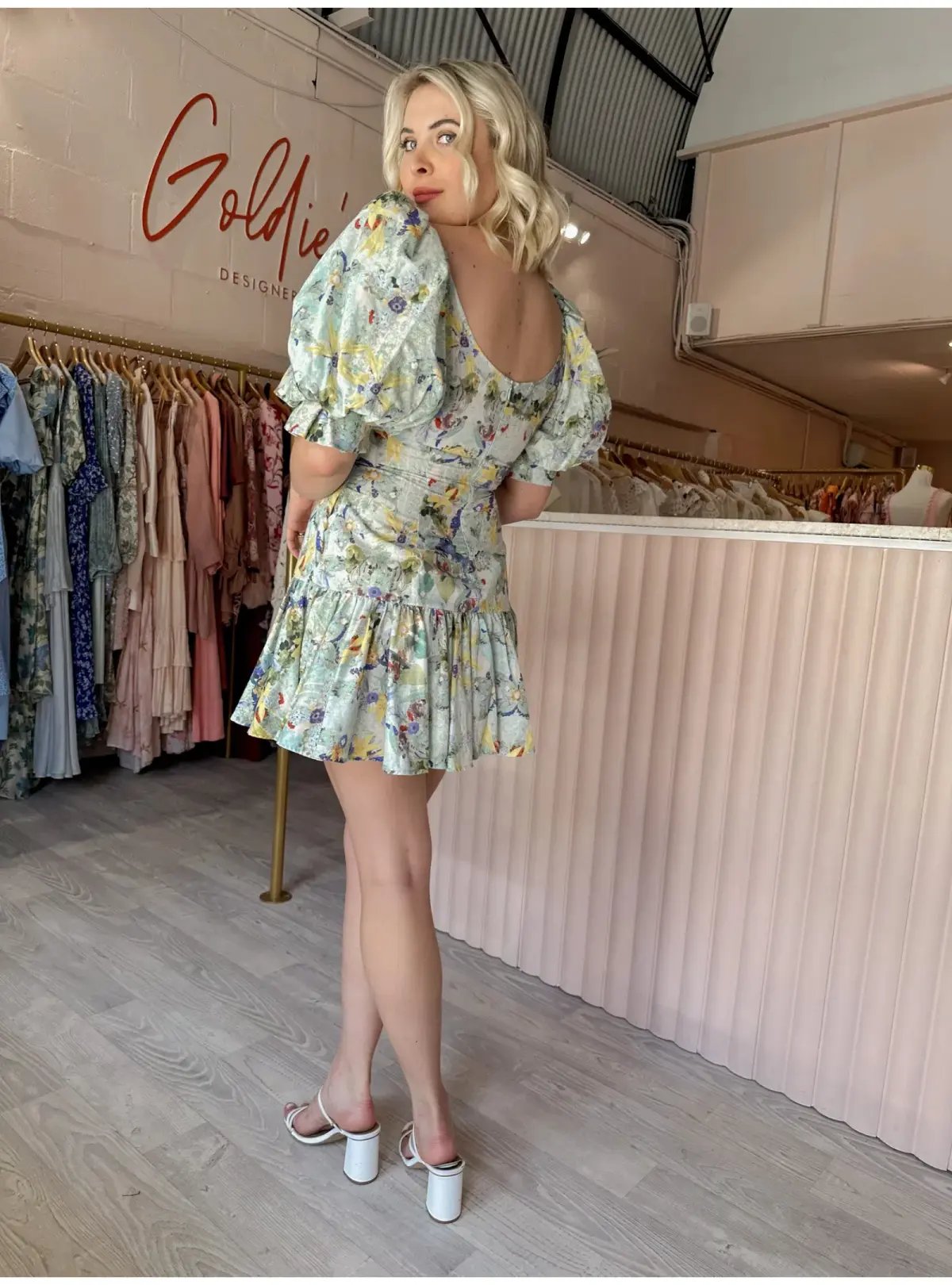 Leo and Lin Verde Puff Sleeve Mini Dress Floral Size AU 12 photo 3