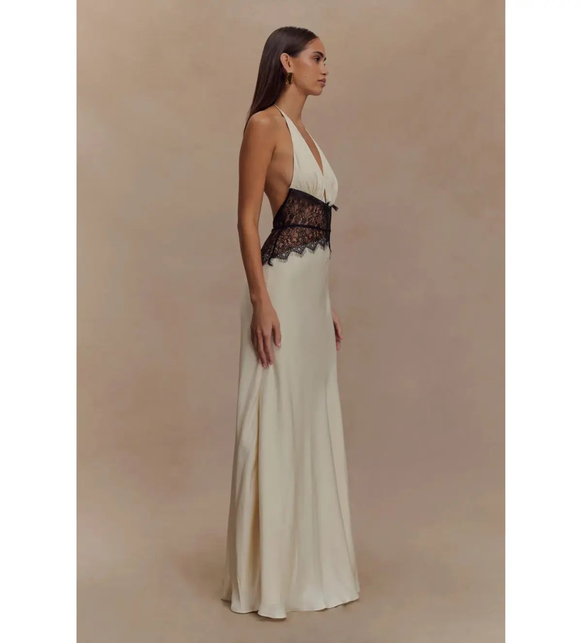 Meshki Dinah Lace and Satin Maxi Dress in Black/Ivory Size S/AU 8 photo 2