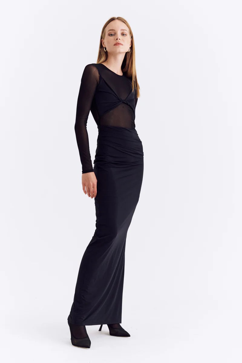 SUBOO AUGUSTE LONG SLEEVE MESH JERSEY MAXI DRESS - BLACK photo 2