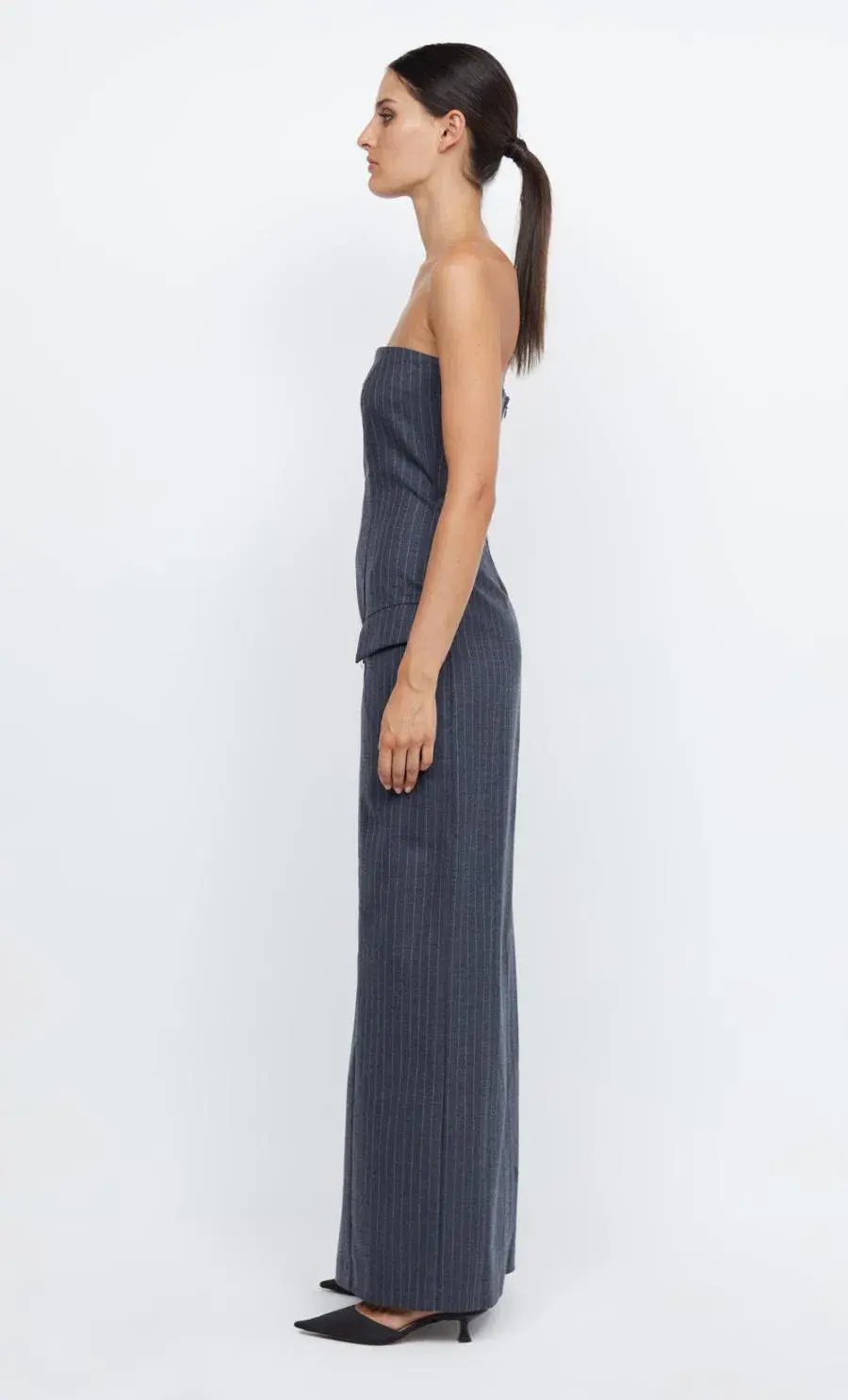 Bec & Bridge Pine Strapless Maxi Dress in Charcoal Pinstripe Size 8 photo 5