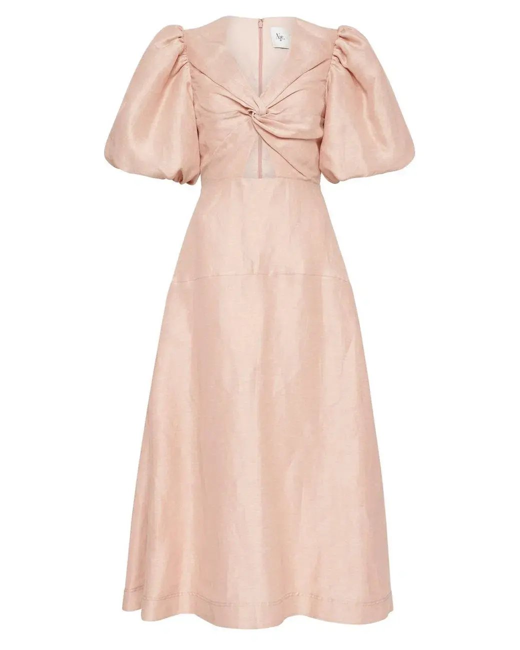 AJE Dusk Knot Puff Sleeve Midi Dress Blush Size 6 photo 3