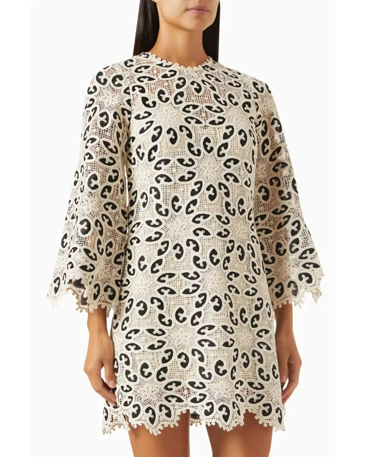 Zimmermann Ottie Lace Mini Dress in Cream/Black Size 0 / AU 8 photo 2