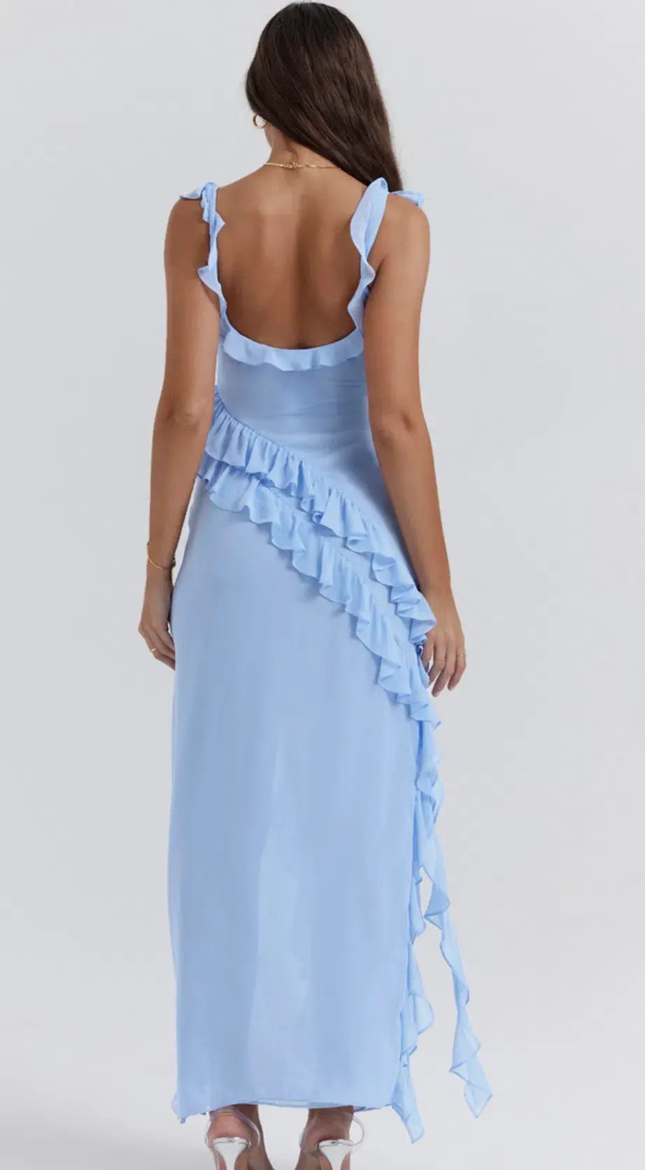 House of CB Ariela Ruffle Maxi Dress Doft Blue Size M/AU 10 photo 4