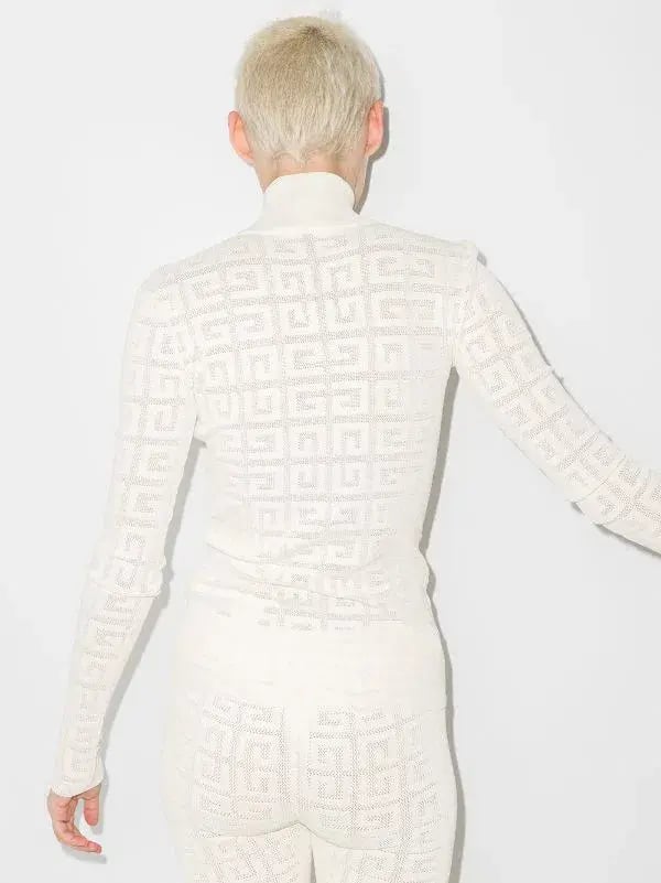 Givenchy  Long Sleeve Jacquard Knit Top White Size 10 photo 3