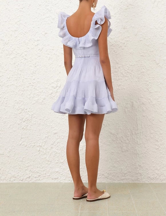 Zimmermann Pleated Frill Mini Dress - Light Blue photo 4
