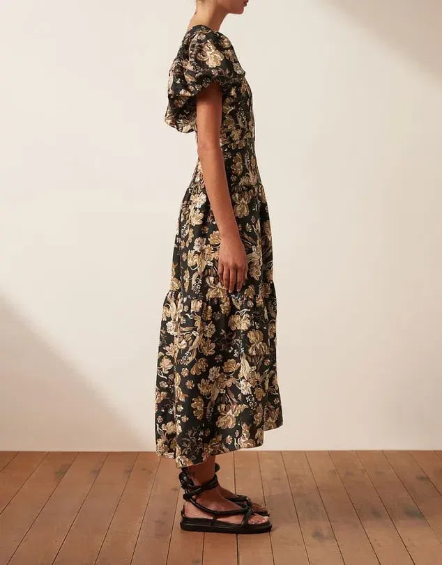 Shona Joy Palermo Linen Plunged Short Sleeve Midi Dress Print Size 8 photo 3