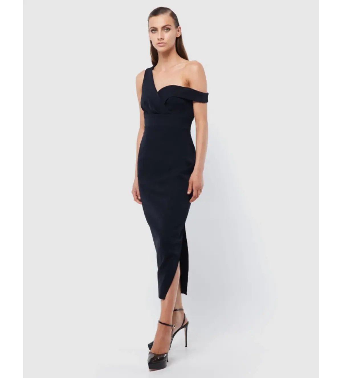 Mossman Virtuous One-Shoulder Midi Dress Navy Size 6 photo 2