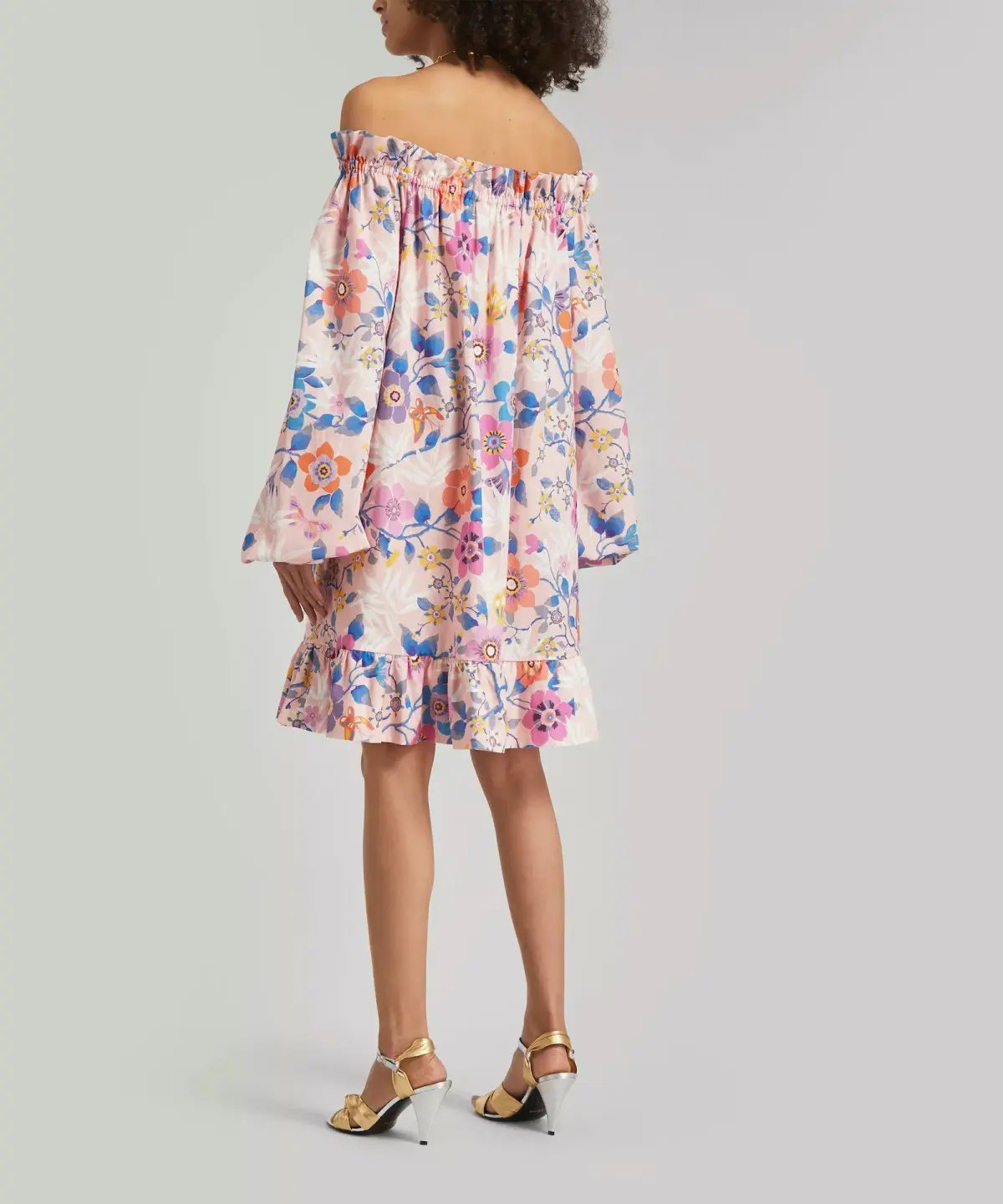 The Vampire’s Wife Mini Mob Off Shoulder Floral Print Slub Linen And Cotton Blend Dress in Baby Pink Size AU 10 photo 3