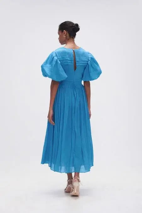 Aje Sylvia Pintuck Midi Dress Azure Blue Size 8 photo 3