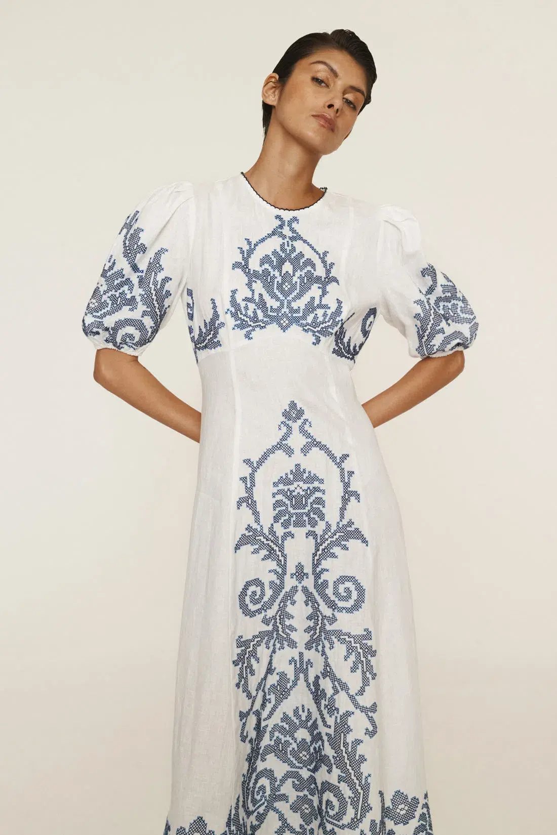 Alemais Hazel Embroidered Midi Dress White Print Size 14 photo 2