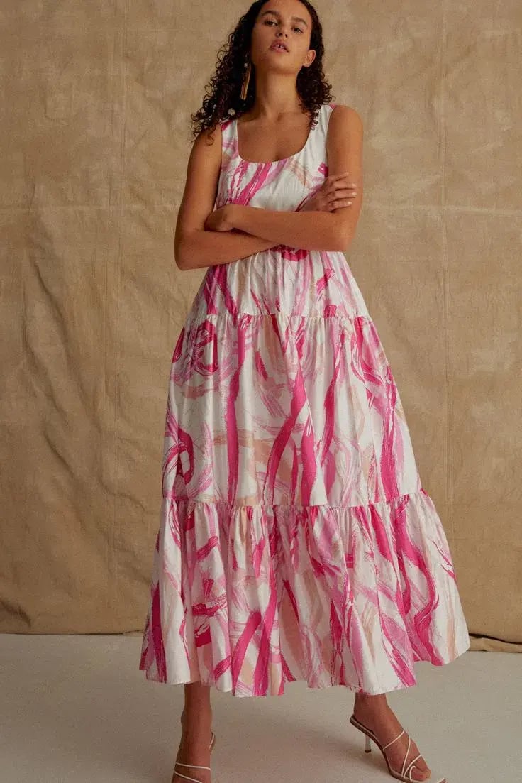AJE Allegro Ring Midi Tiered Dress Fuchsia Size 8 photo 3
