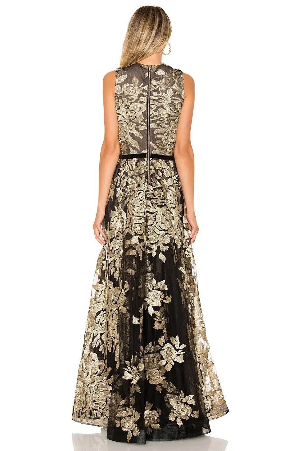 Bronx and Banco Golden Rose Gown Gold/Black Floral Size 8 photo 2