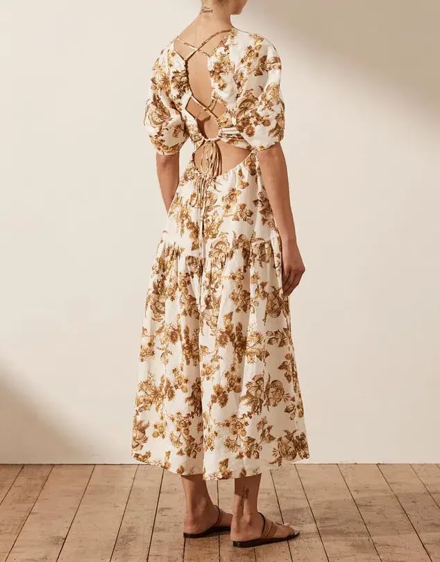 Shona Joy Follow Bella Short Sleeve Open Back Midi Dress Print Size 8 photo 3