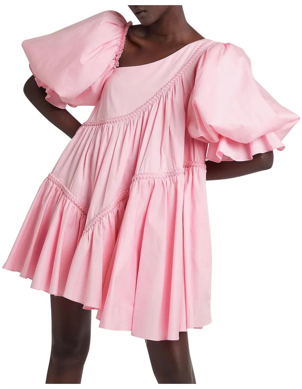Aje Casabianca Braided Asymmetric Puff Sleeve Mini Dress Pink Size 4 / XXS photo 2
