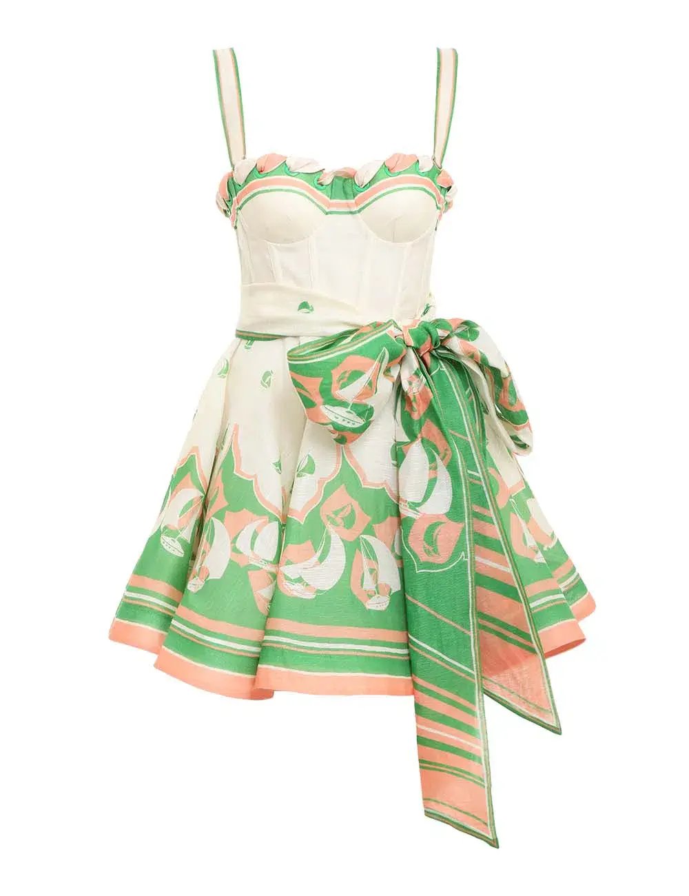 Zimmermann The High Tide Eyelet Mini Dress in Green Sailboats Size 1/Au 10 photo 3