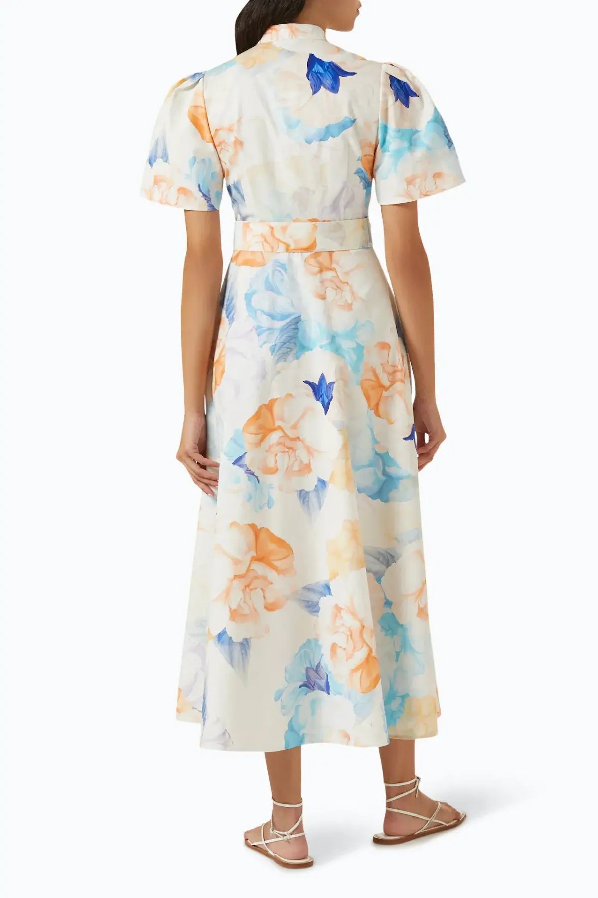 Leo Lin Bianca Short Sleeve Midi Dress in Rosebud Floral Print in Cream Size 14 photo 3